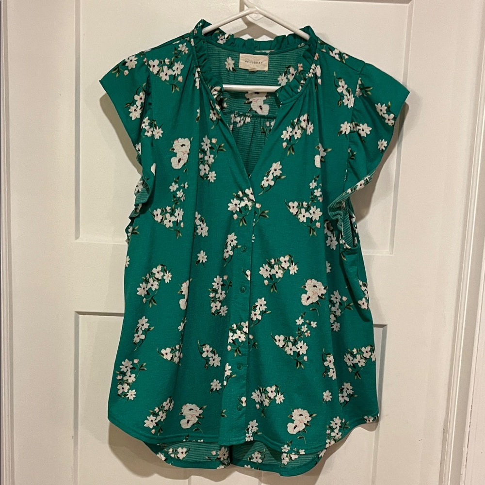 MELLODAY Green Floral Blouse